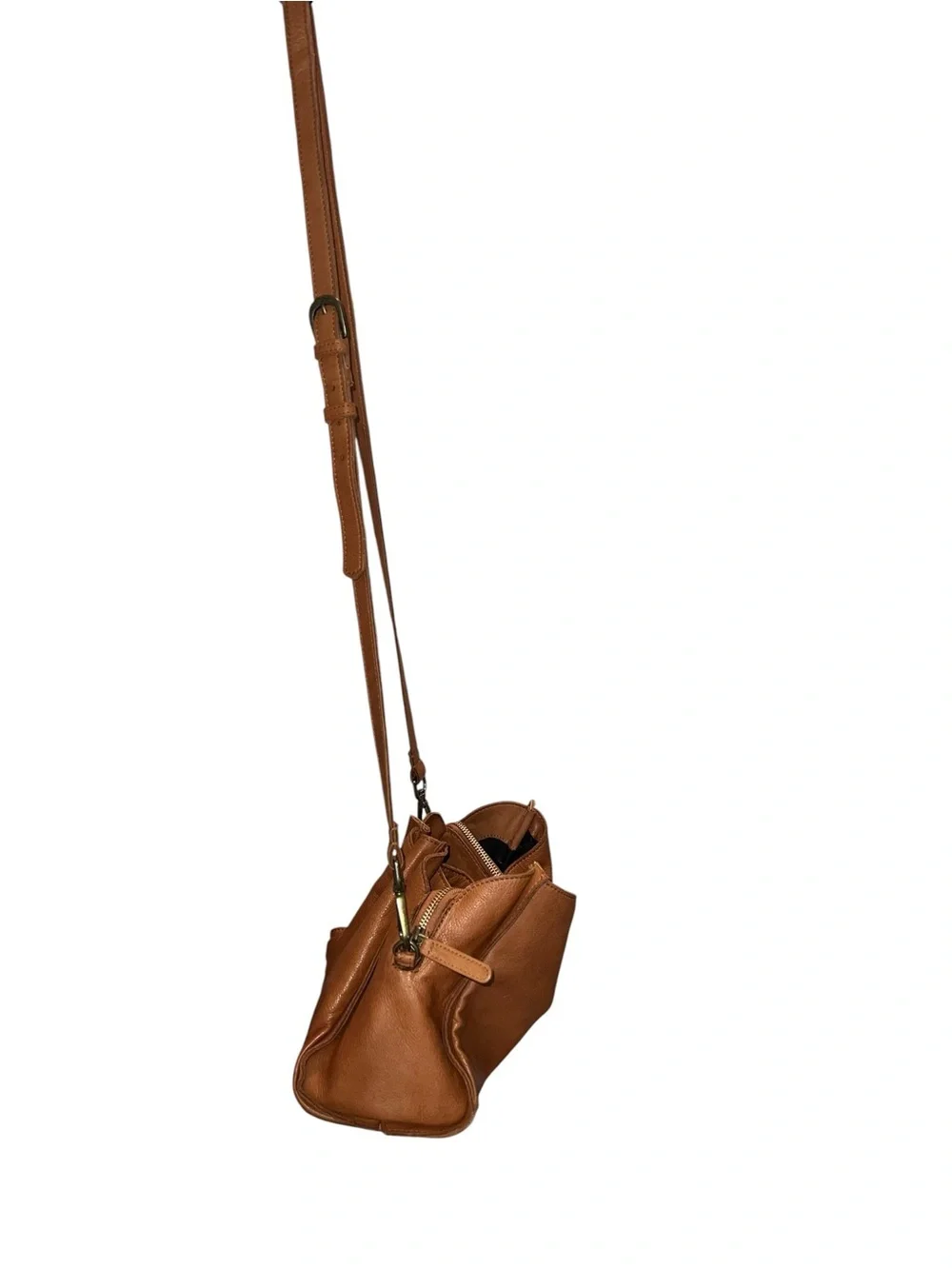 Vilenca Holland Genuine Leather Cognac Crossbody Shoulder Bag Adjustable Strap